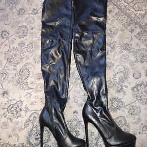 Over-the-Knee High Heel Boots Size 8 - Black